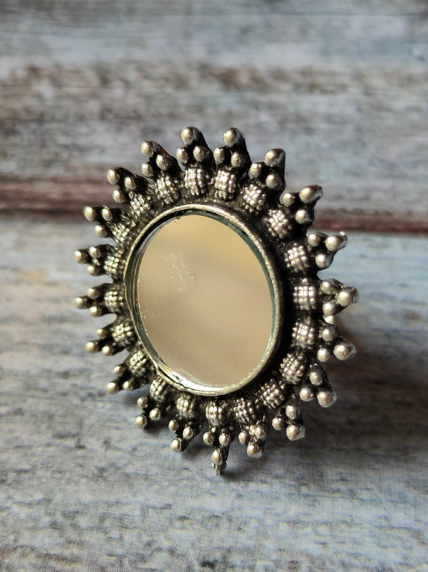 Statement Mirror Oxidised Silver Ring (Adjustable)