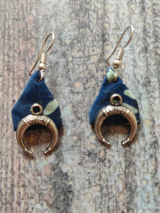 Indigo Fabric Dangler Earrings