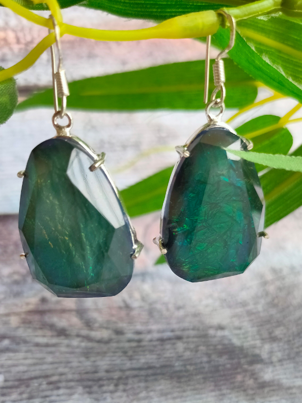 Green Natural Gemstone Dangler Earrings