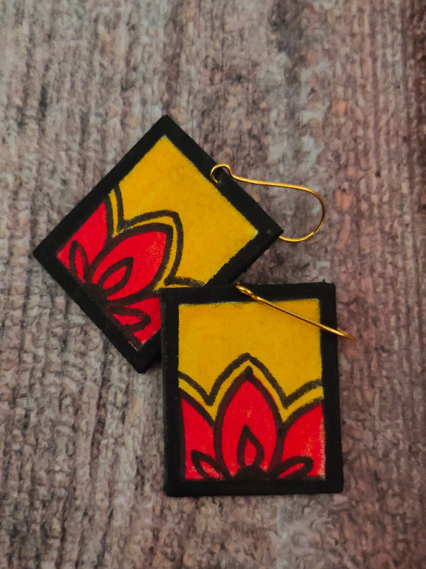 Hand Painted Fabric Woman Face Necklace Set