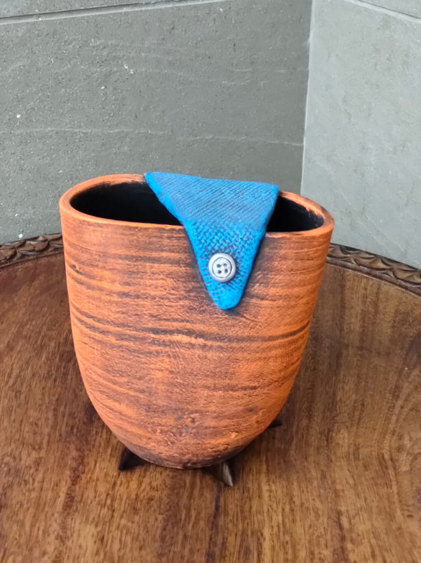 Sun Orange and Blue Handcrafted Modern Art Terracotta Clay Potx