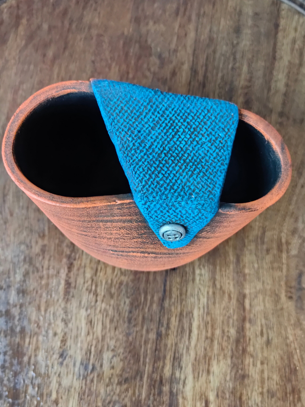 Sun Orange and Blue Handcrafted Modern Art Terracotta Clay Potx