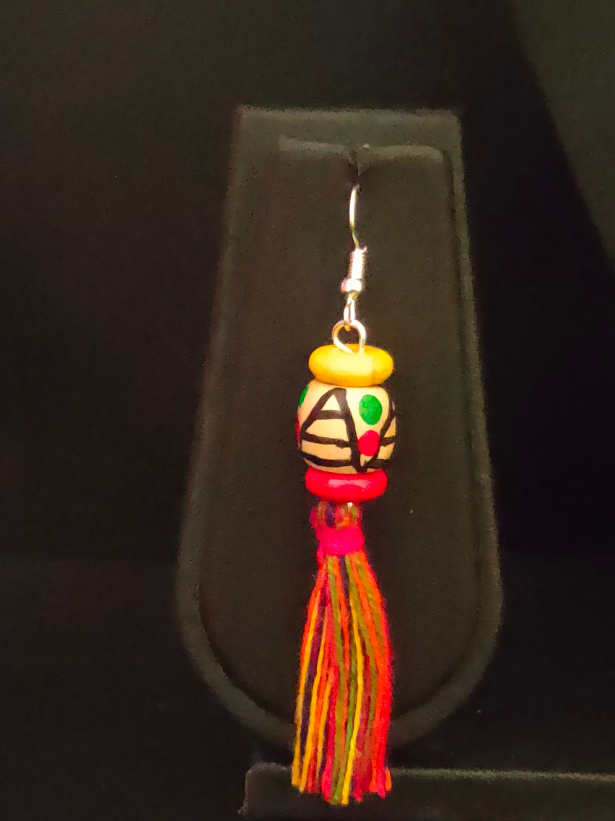 Hand-Painted Fabric and Clay Necklace Set with Fabric Beads