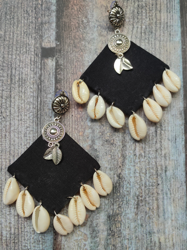 Fabric & Shell Dangler Earrings