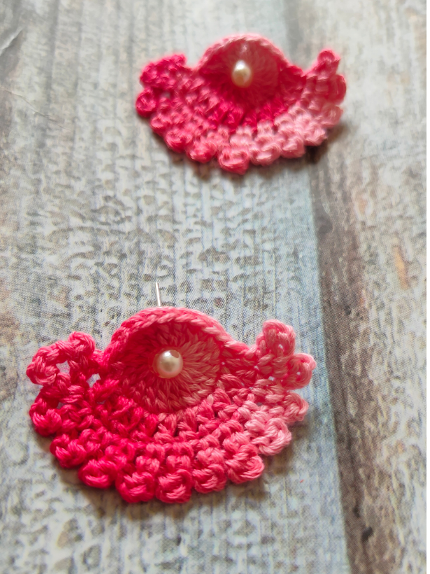 Shades of Pink Hand Knitted Crochet Half-Moon Earrings