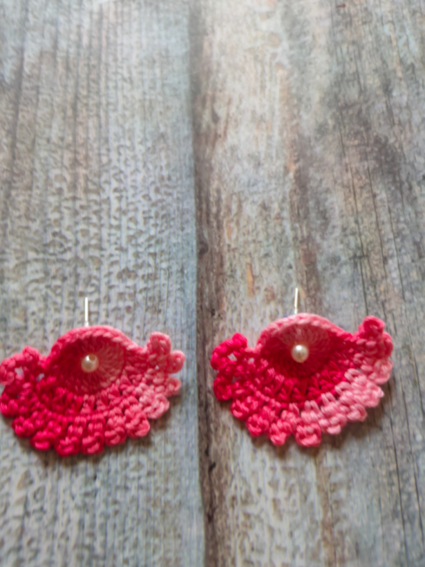 Shades of Pink Hand Knitted Crochet Half-Moon Earrings