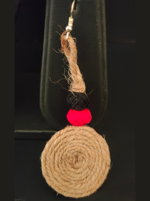 Handcrafted Jute and Fabric Beads Necklace Set with Dangler Earrings