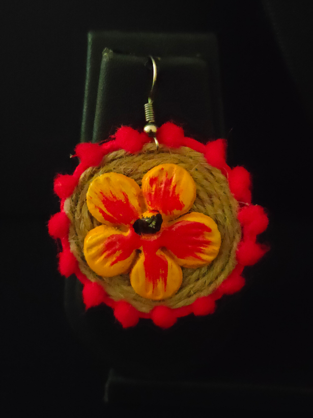 Handcrafted Jute and Fabric Necklace Set with Wooden Flowers