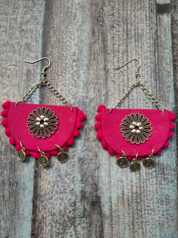 Fun Fuchsia Fabric Dangler Earrings