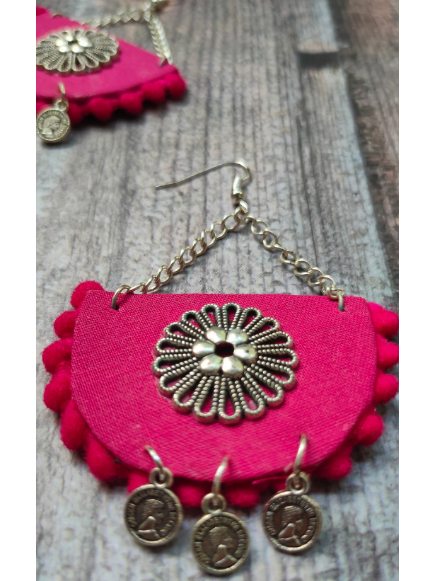 Fun Fuchsia Fabric Dangler Earrings