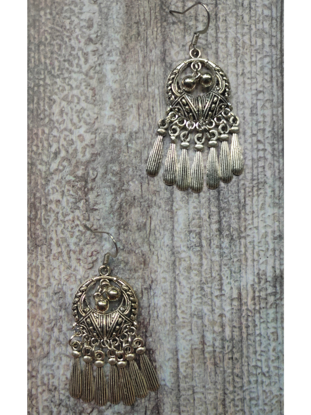 Oxidised Silver Choker Necklace Set with Dangler Chains