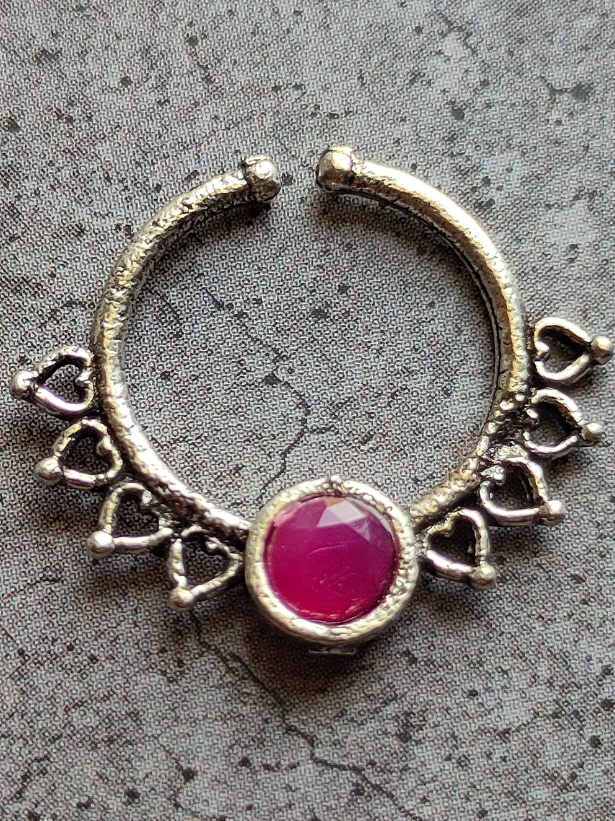 Four Stone Studded Oxidised Silver Septum Nosepins