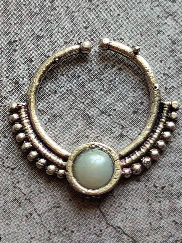 Four Stone Studded Oxidised Silver Septum Nosepins