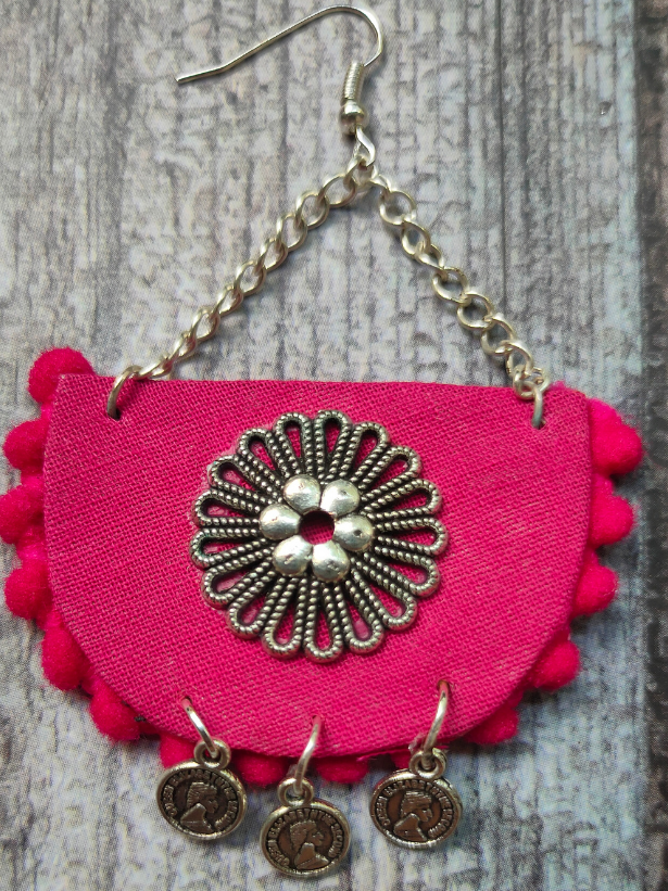 Fun Fuchsia Fabric Dangler Earrings