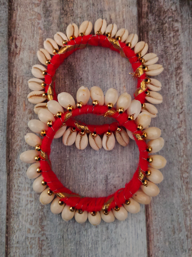 Red Gota and Shell Work Bangles