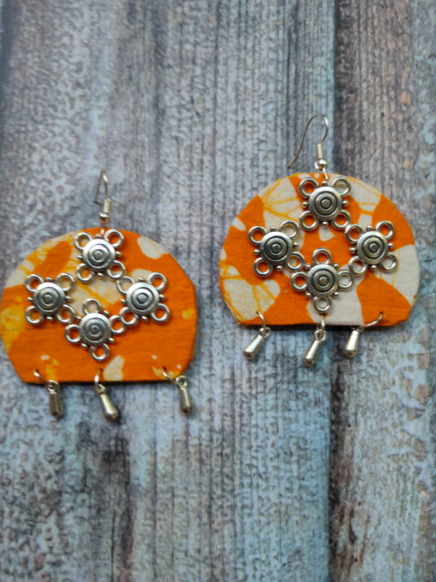 Bright Orange Fabric Dangler Earrings