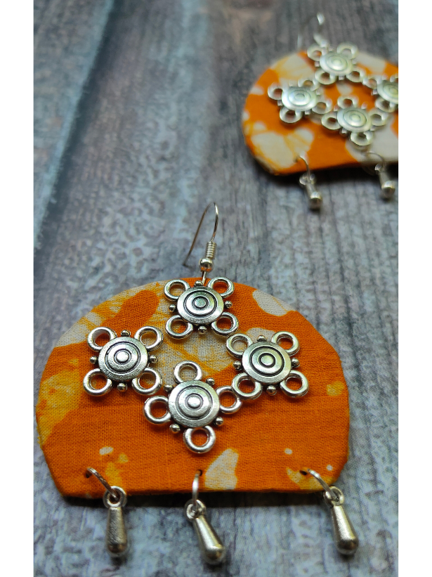 Bright Orange Fabric Dangler Earrings