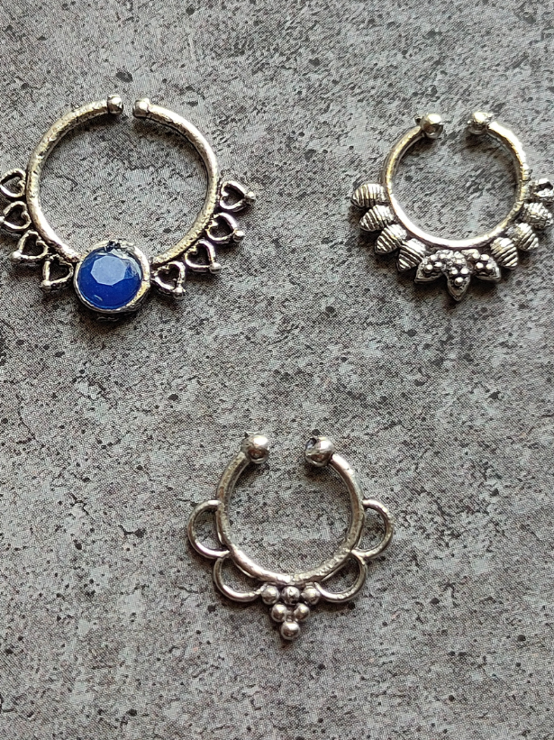 Three Oxidised Silver Tribal Septum Nosepins