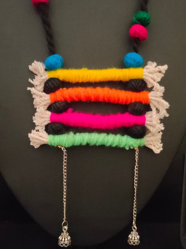 Handcrafted Rope Necklace Set with Fabric Beads