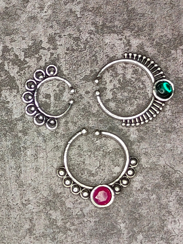 Three Oxidised Silver-Plated Petite Septum Nosepins