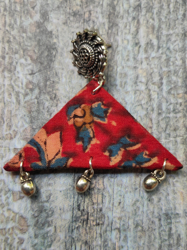 Kalamkari Fabric Earrings with Metal Charms