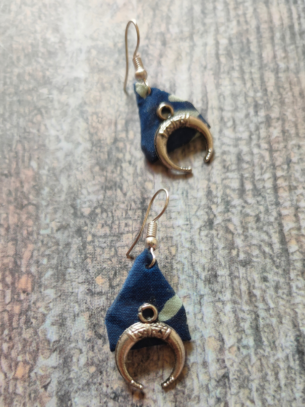 Indigo Fabric Dangler Earrings