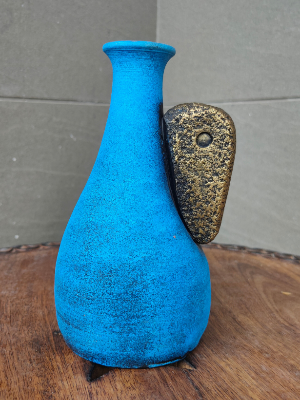 Earthy Blue and Golden Handcrafted Modern Art Terracotta Pot