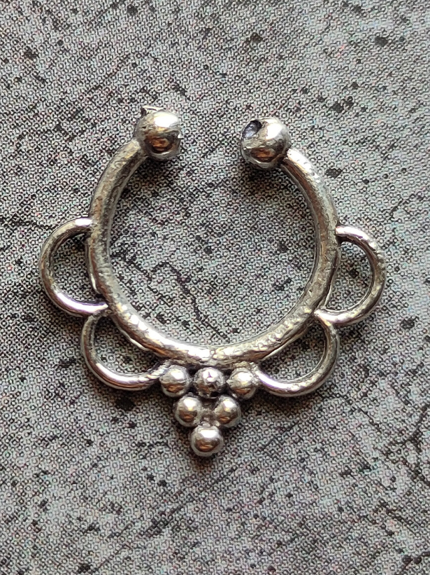 Three Oxidised Silver Tribal Septum Nosepins