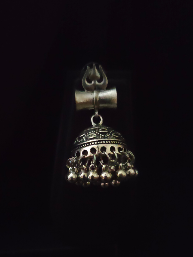 Set of 3 - Lotus Motif Long Chain Necklace with Ring and Trishul Earrings