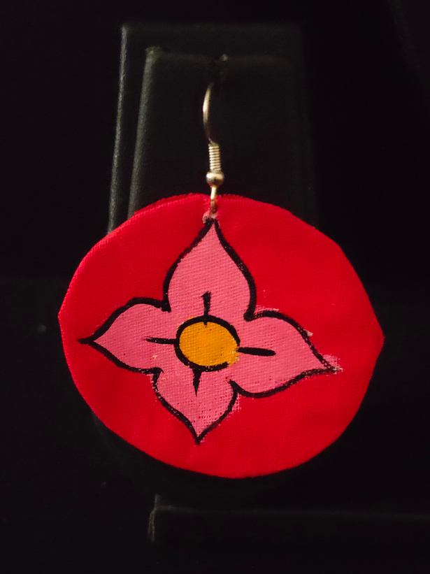 Red & White Hand Painted Woman Fabric Necklace Set with Thread Closure