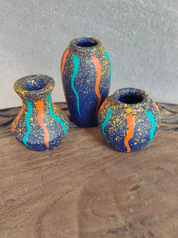 Set of 3 Small Handcrafted Terracotta Clay Pots