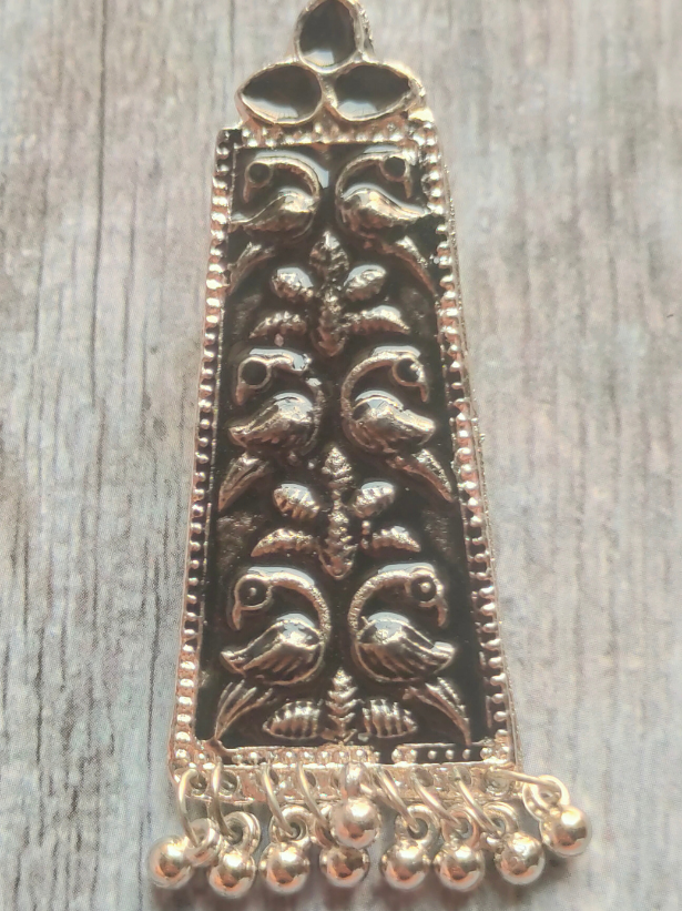 Black Enamel Painted Bird Motif Metal Dangler Earrings