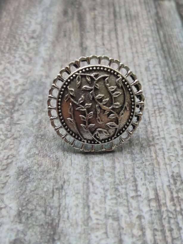 Set of 3 - Lotus Motif Long Chain Necklace with Ring and Trishul Earrings