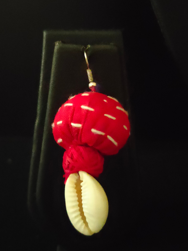 Kantha Work Fabric Necklace Set with Rope Closure and Shell Earrings