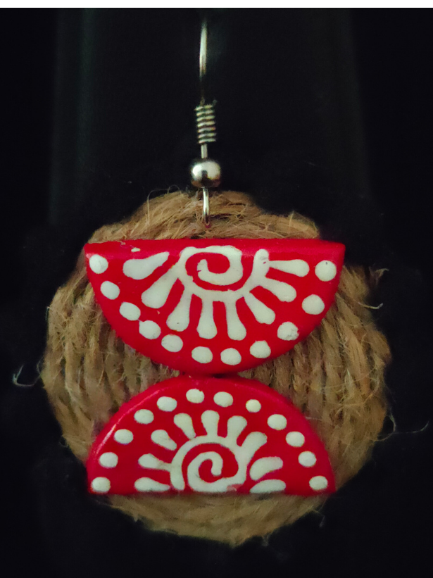 Jute and Fabric Necklace Set with Hand Painted Wooden Pendant