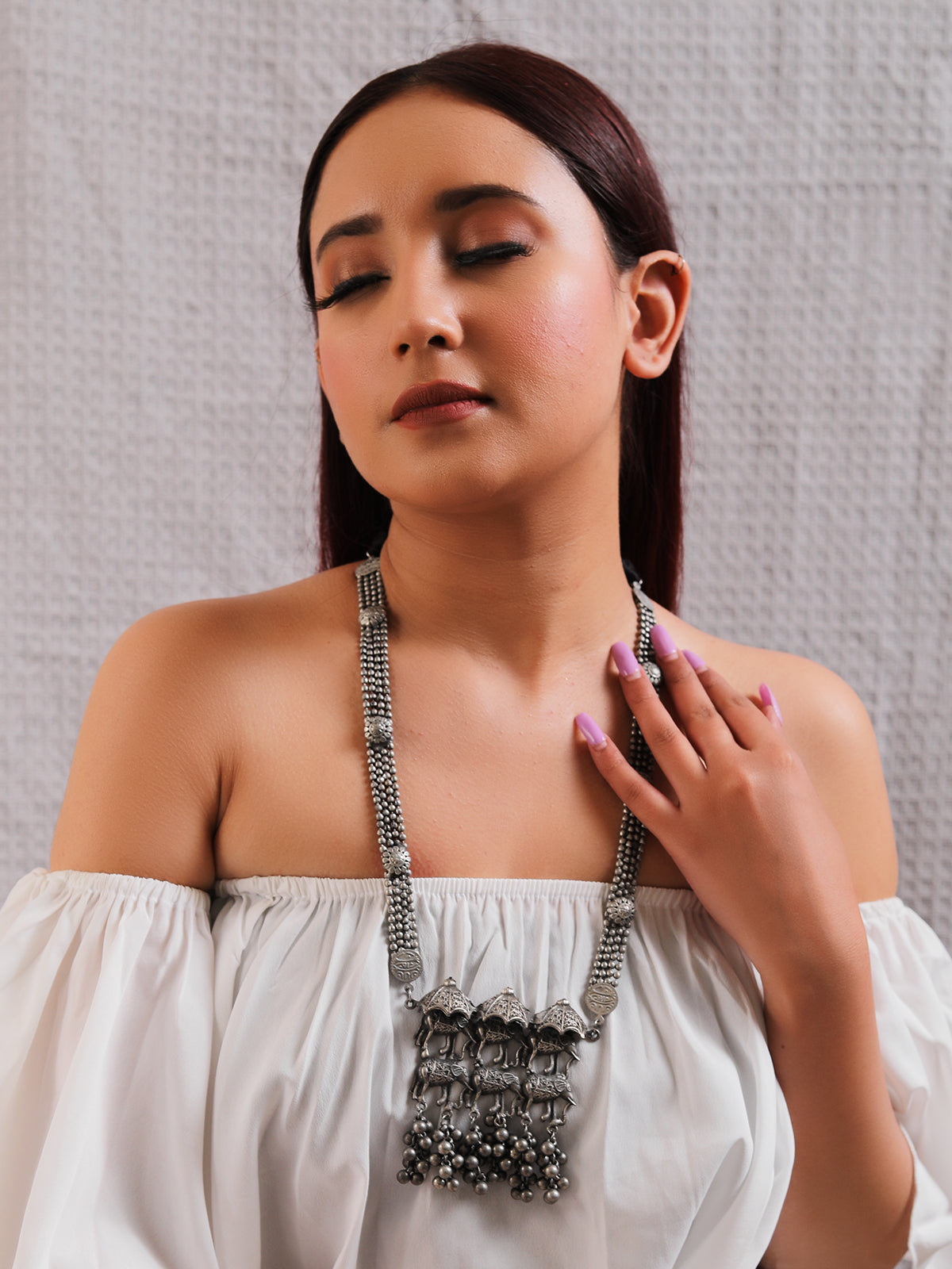 Elephant Palki Motif Oxidised Finish Long Adjustable Necklace