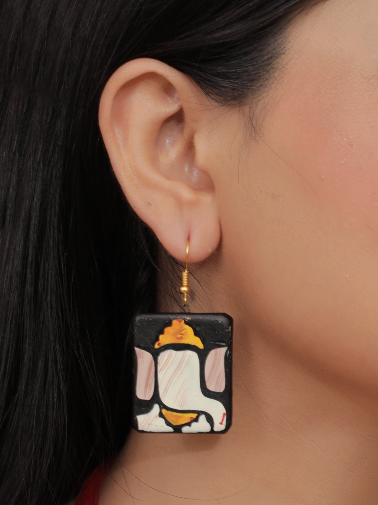 Handmade Ganesha Terracotta Necklace Set with Red Thread Closure