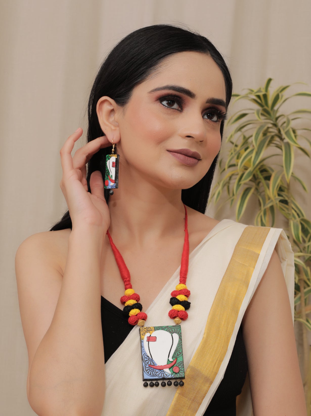 Ganesha Hand Painted Terracotta Necklace Set