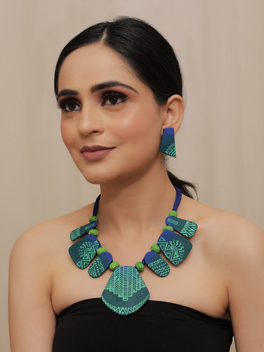 Blue - Handmade Sikki Grass Necklace Set
