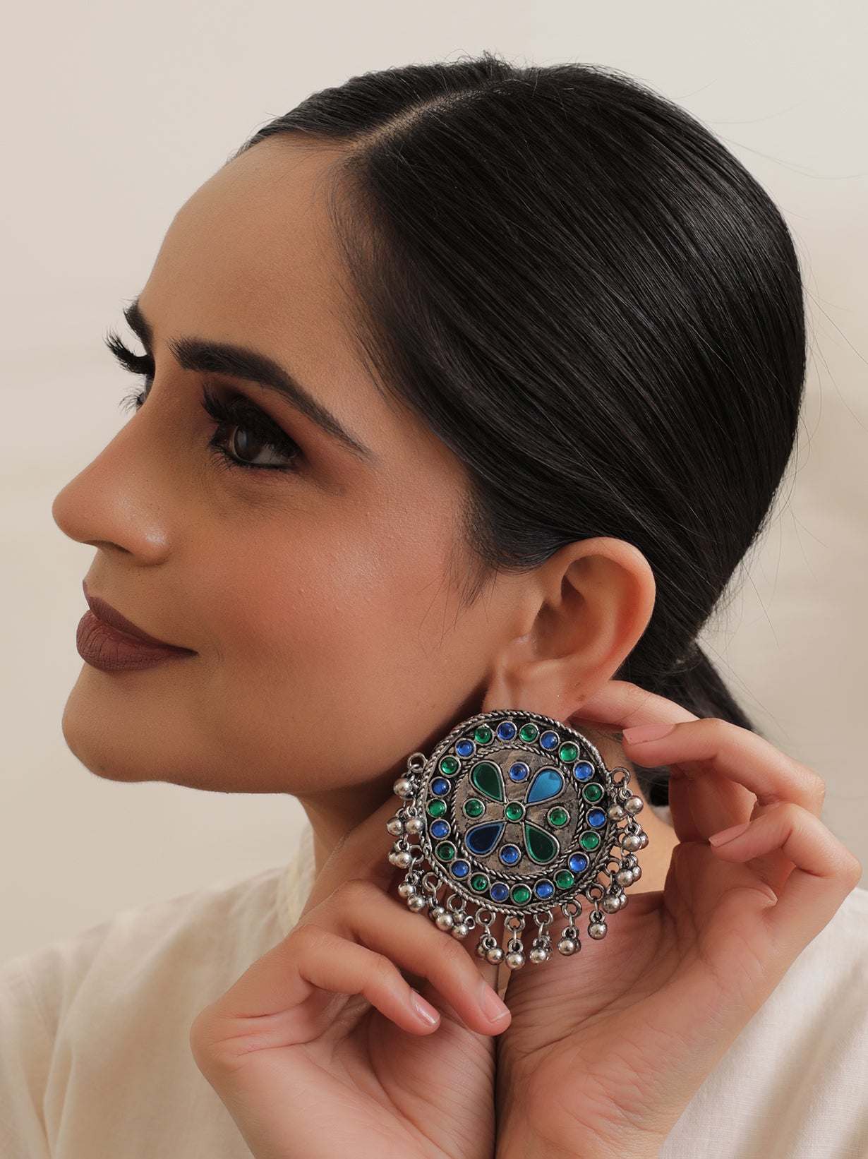 Stones Embedded Circular Afghani Earrings