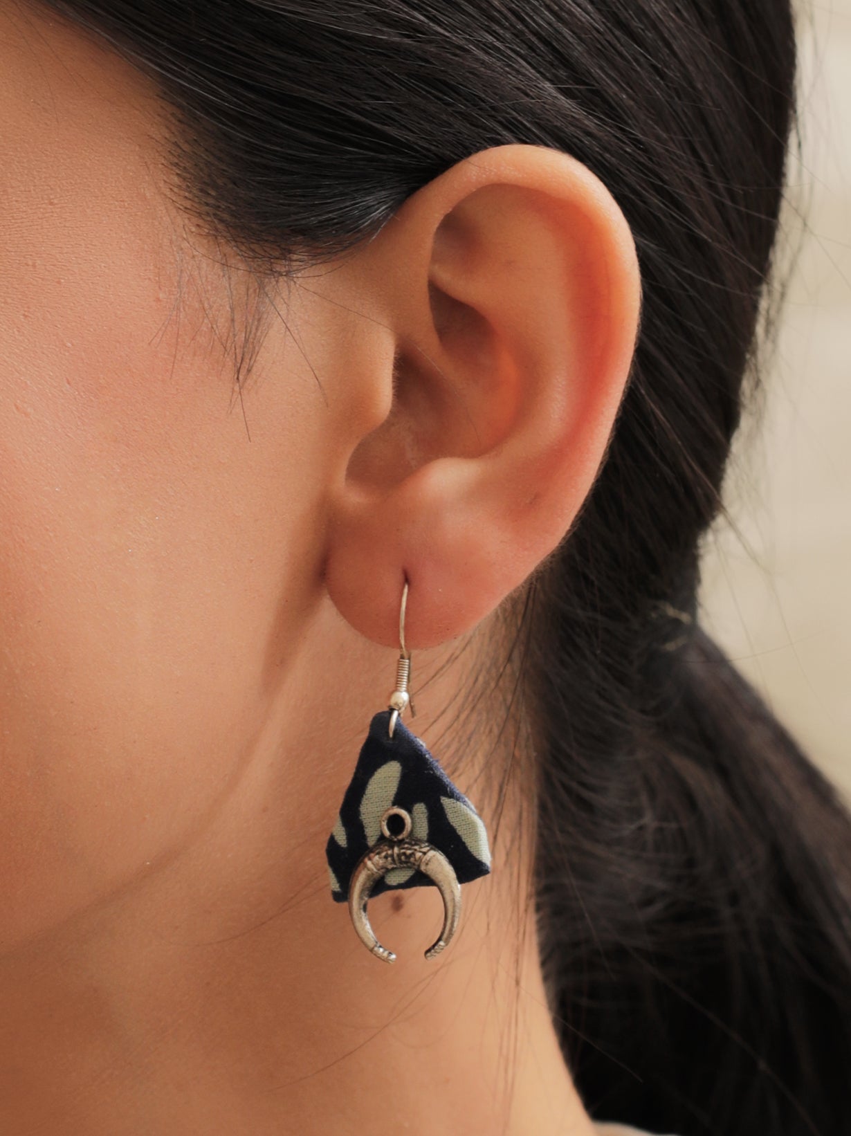 Indigo Fabric Dangler Earrings