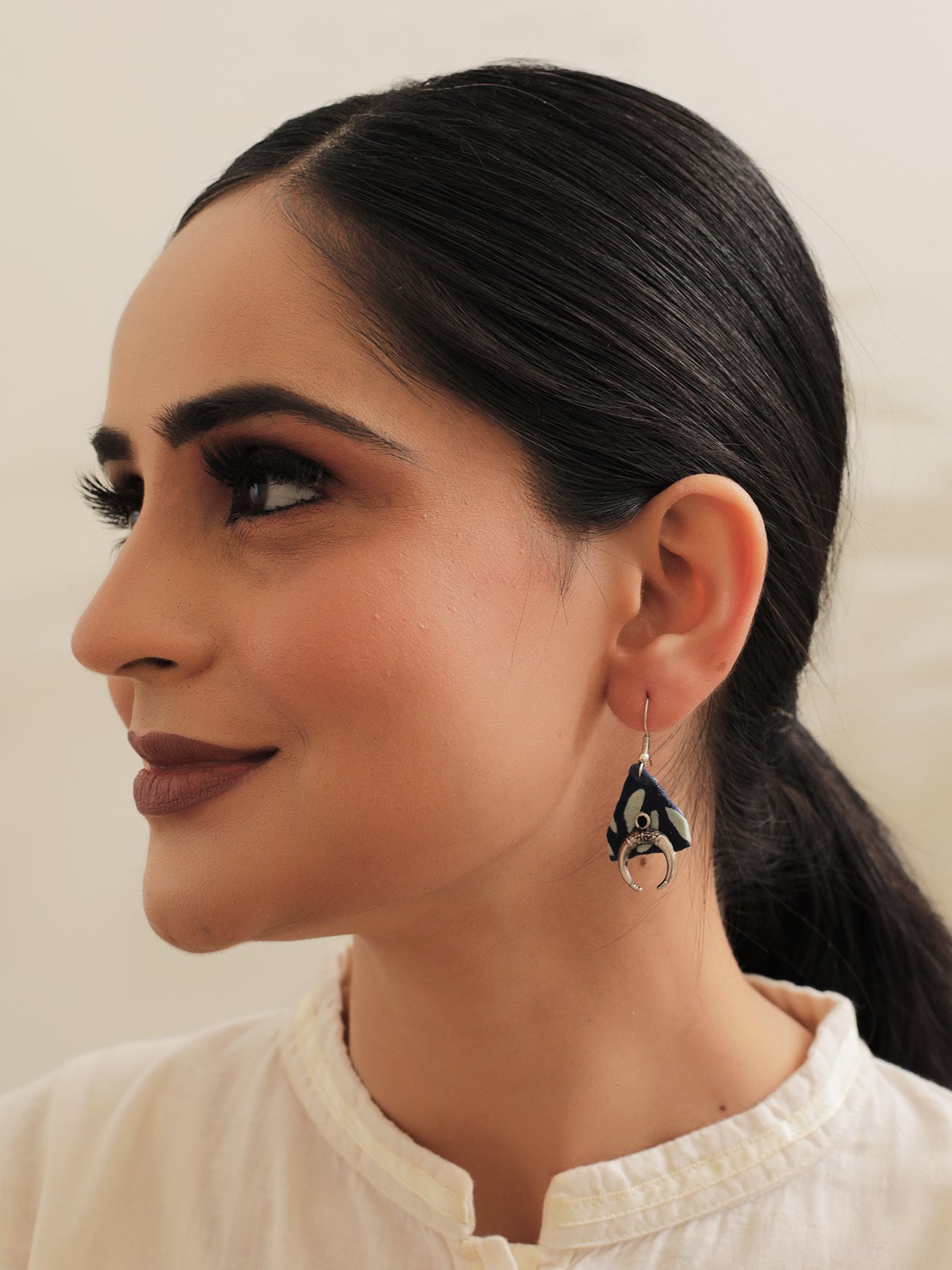 Indigo Fabric Dangler Earrings