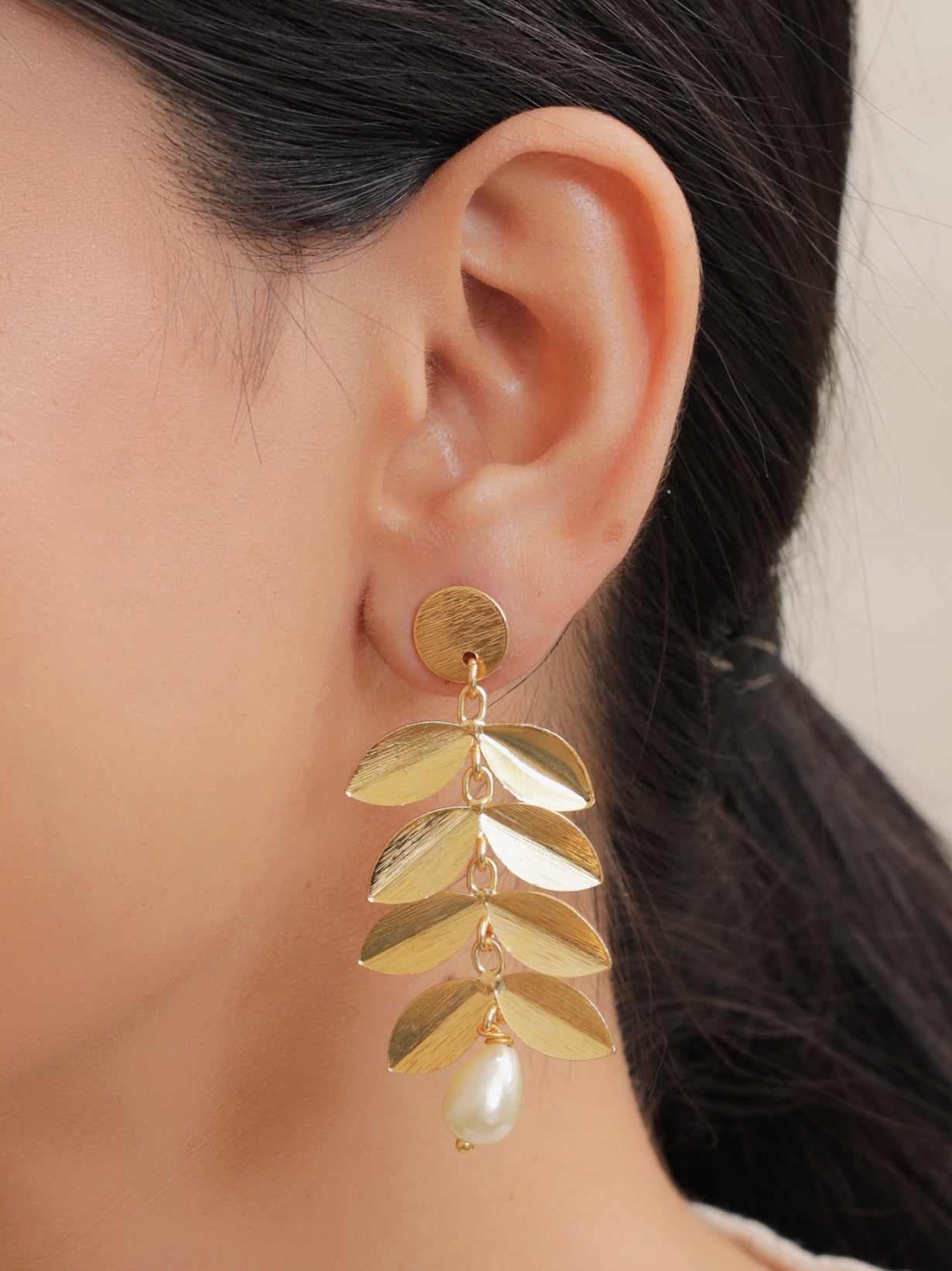 3 Layer Drop Brass Dangler Earrings with Pearl Beads