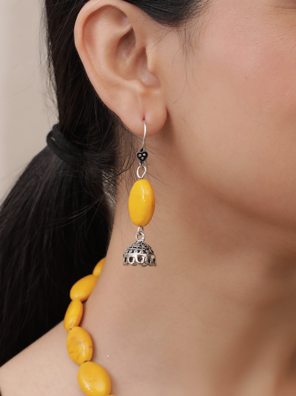 Green Kantha Work Necklace Set with Warrior Metal Pendant and Stones