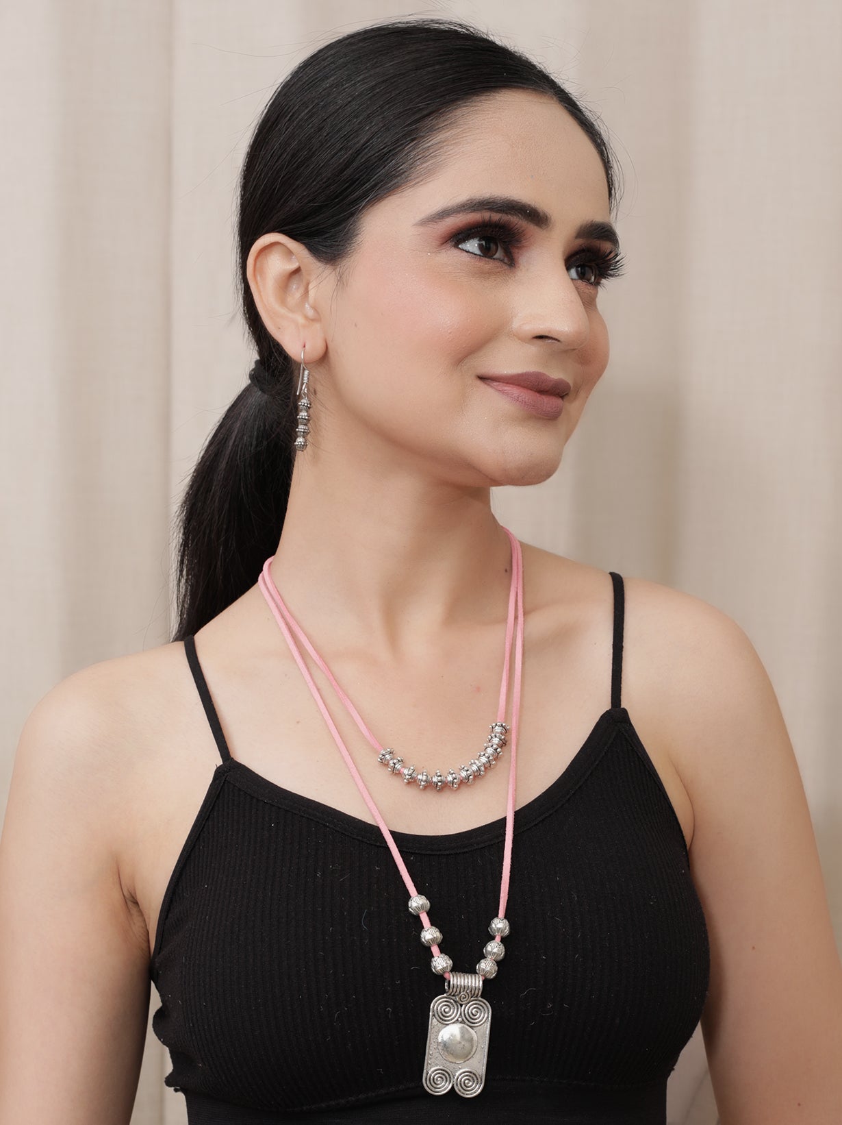 Minimal 2 Layer Necklace Set with Metal Pendants