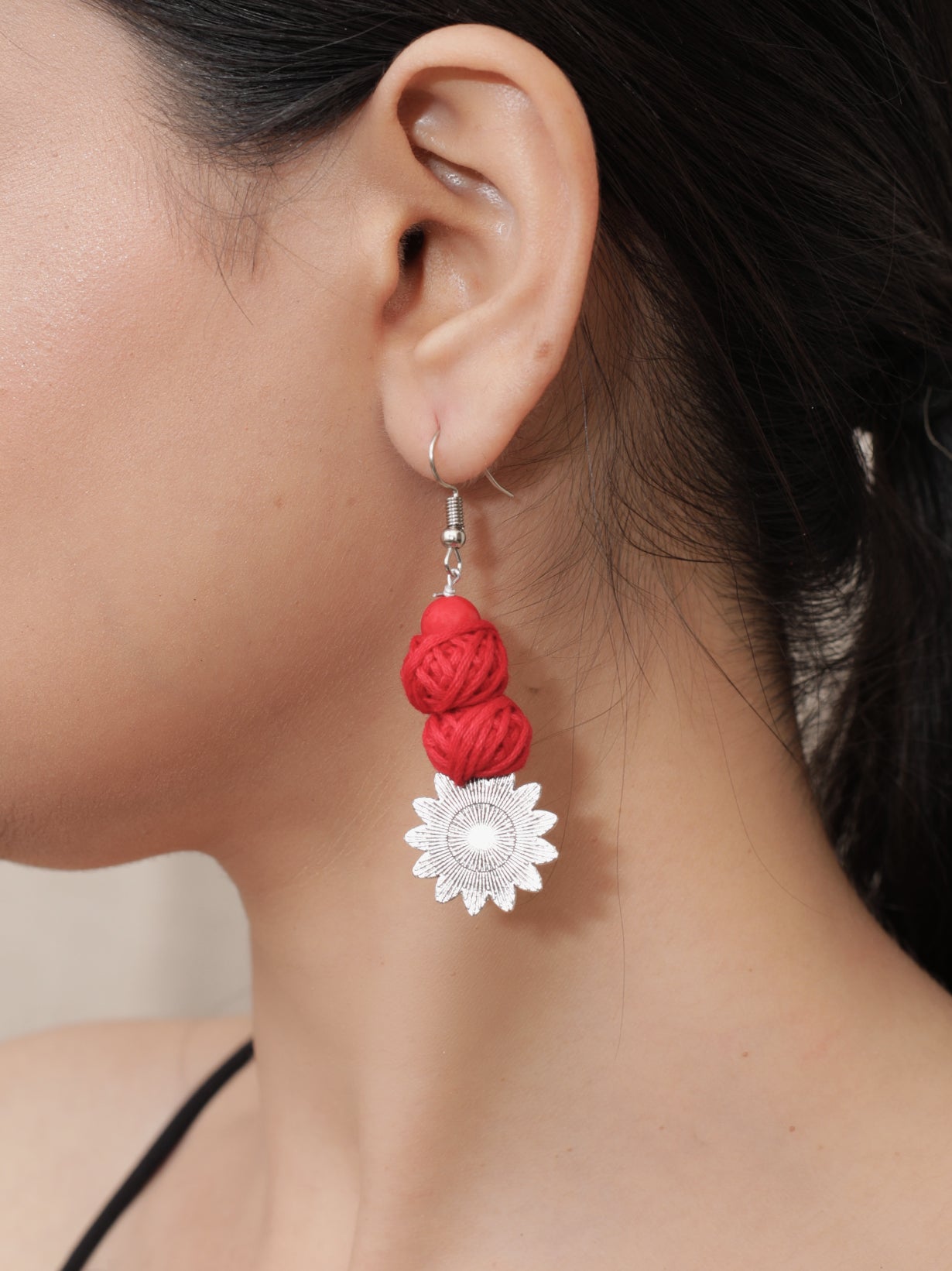 Red Braided Fabric Threads Necklace Set