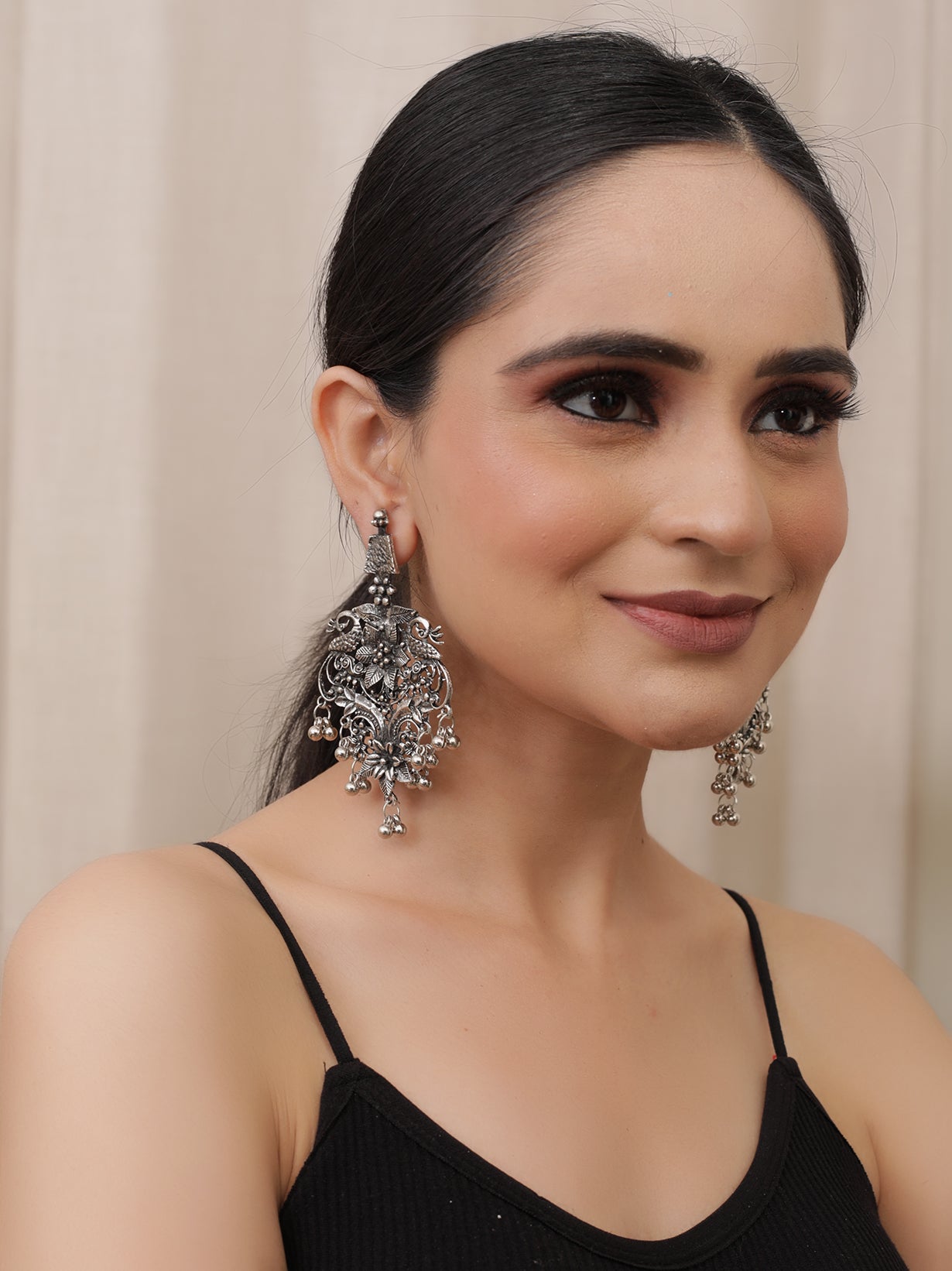 Intricately Detailed Flower Motifs Metal Earrings