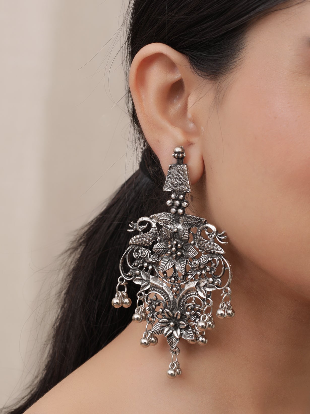 Intricately Detailed Flower Motifs Metal Earrings
