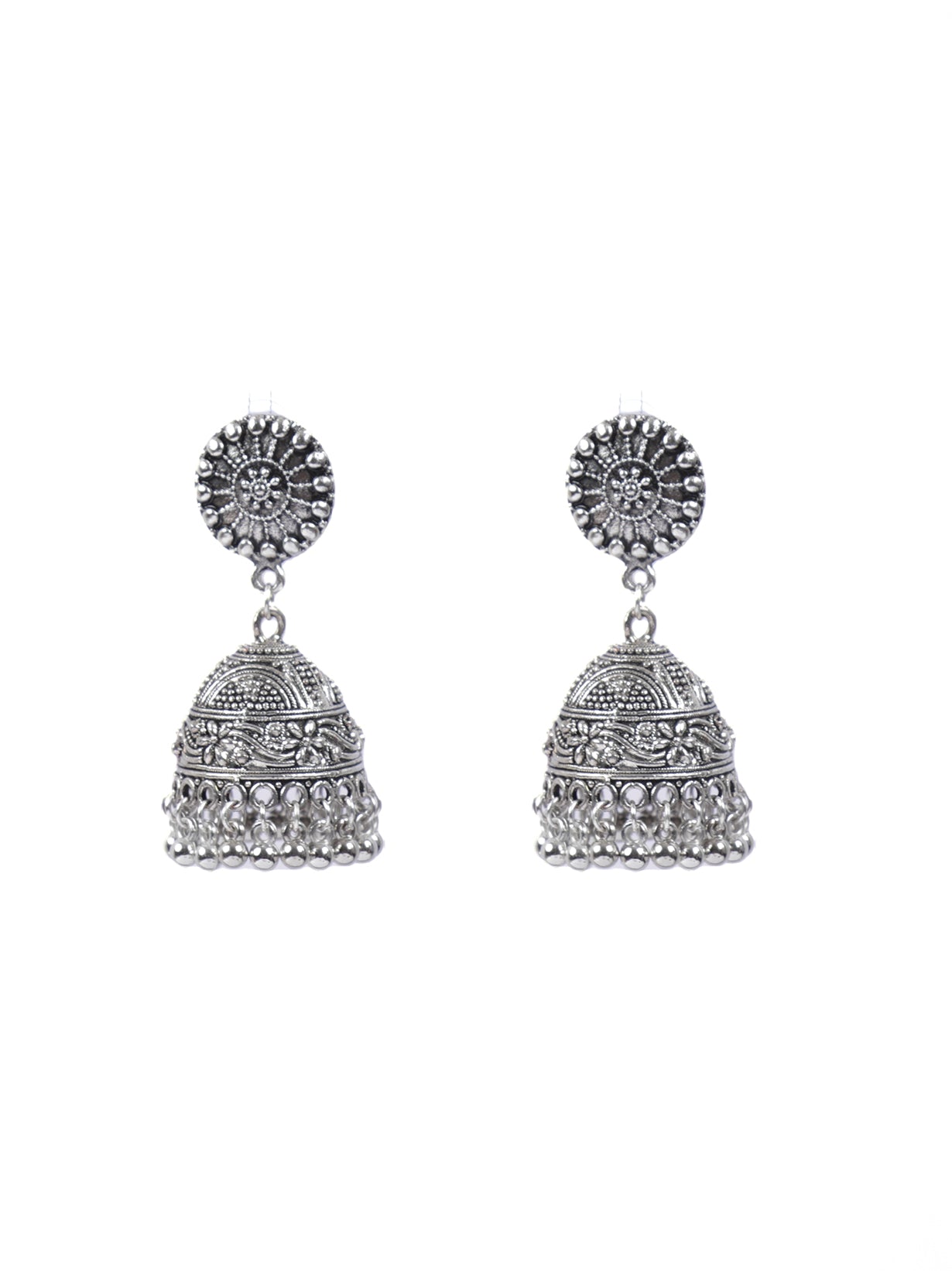 Thread Closure Necklace Set with Fabric Beads and Jhumka Earrings