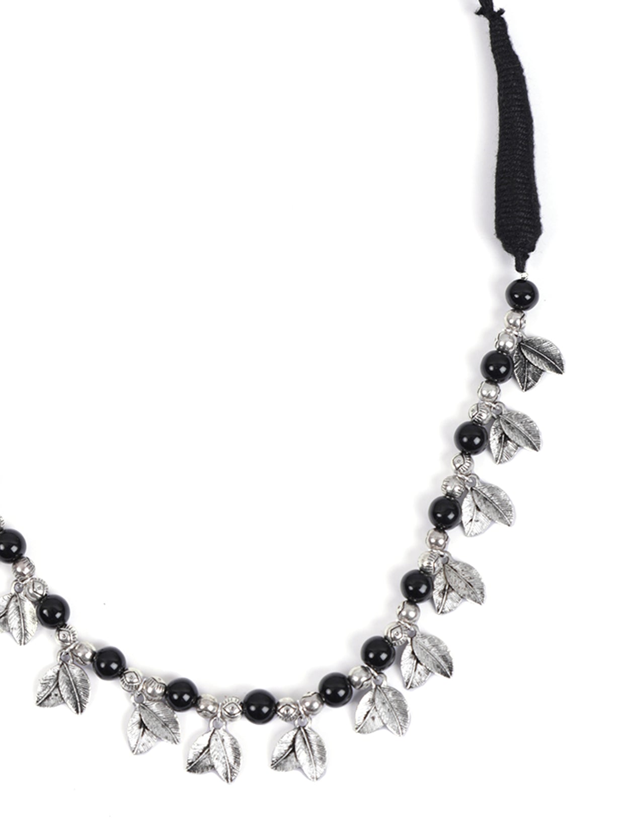 Metal Necklace Set with Glass Beads and Leaf Motifs